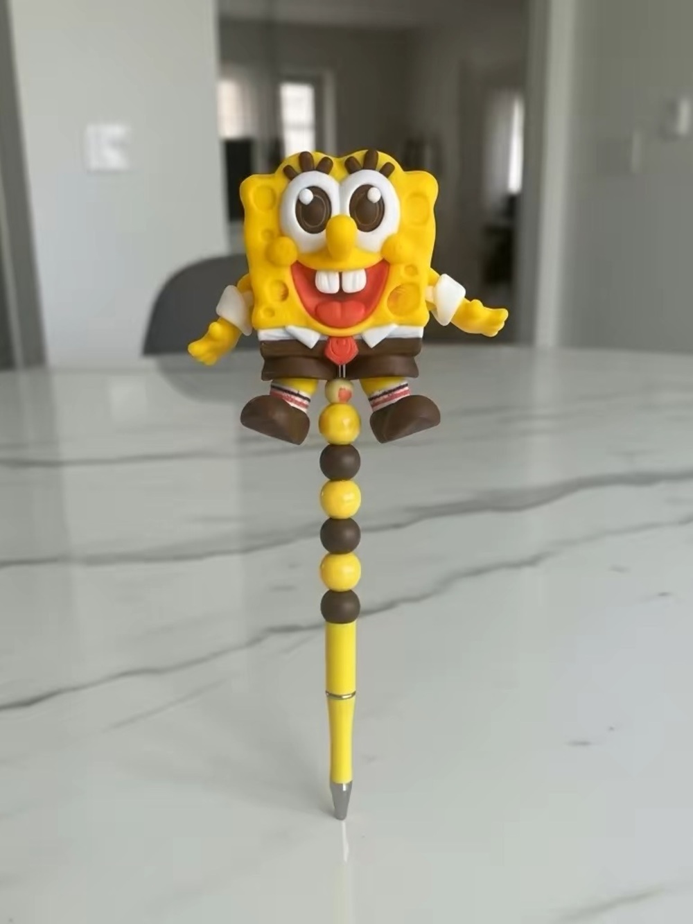 Handcrafted Yellow SpongeBob Character Beaded Kids Pen - Fun Cartoon Action Figu